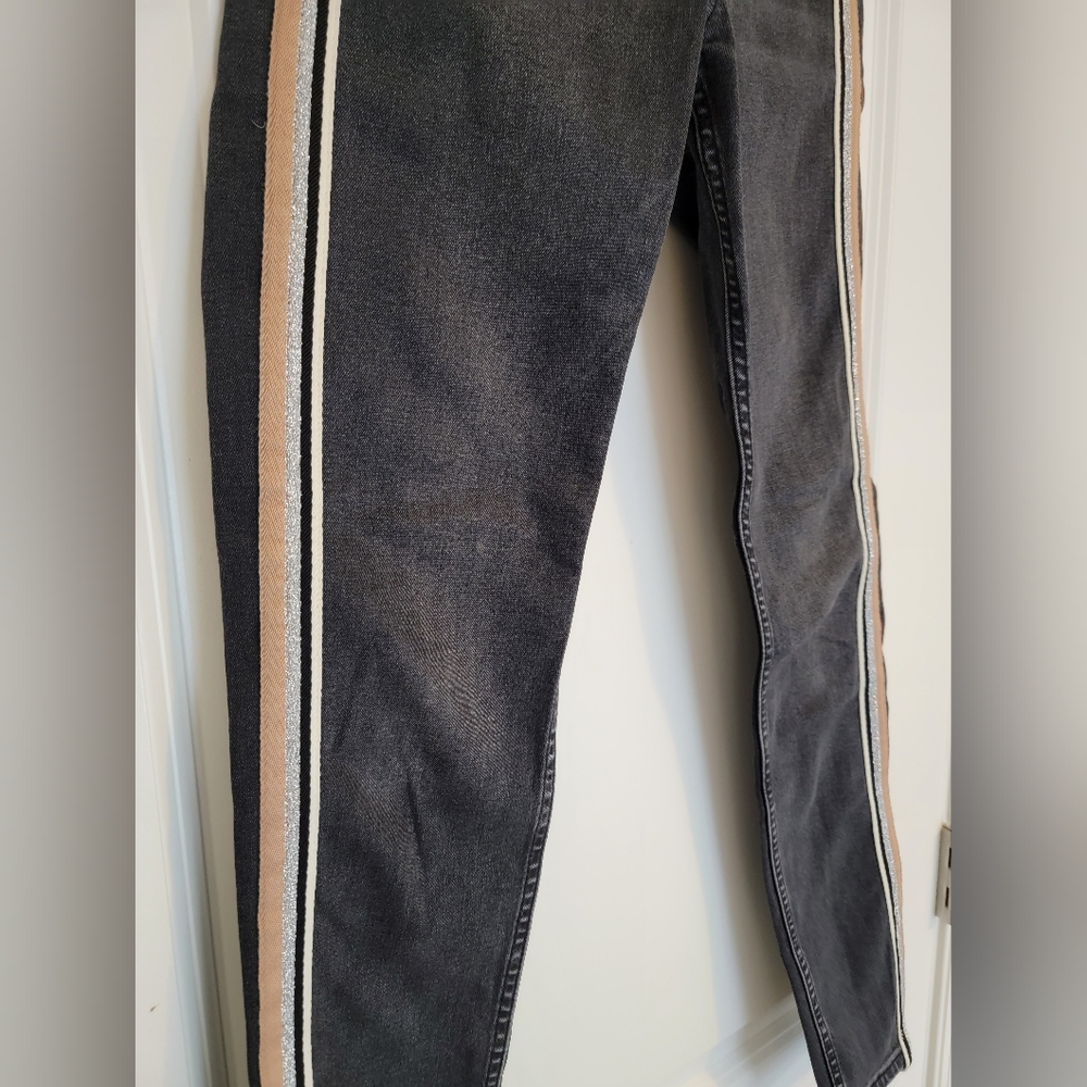 Topshop Moto Jamie Black Wash Side Stripe High Rise Jeans size 26 - Picture 3 of 13